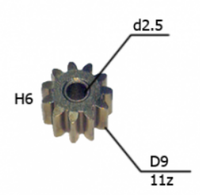 Шестерня двигателя шуруповерта (14) внутр.d 2,5мм, внеш.d 9мм, высота 6мм, 11 зубов